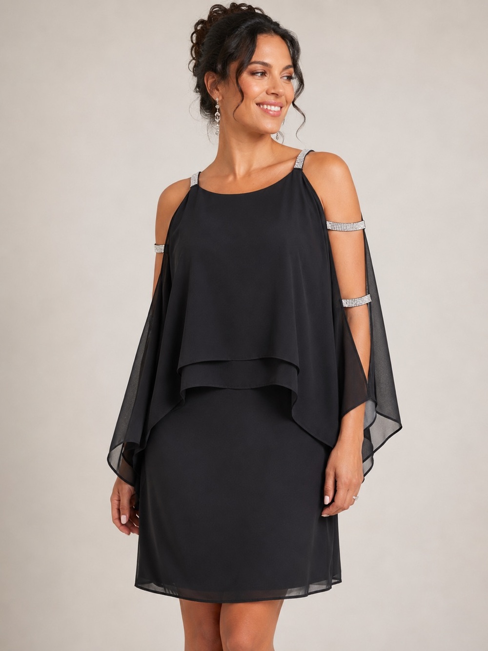 NEW Glamour Nights Chiffon Cocktail Dress Size 16 Crystal Embellished Sleeves